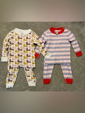 Hanna Andersson 2 pair Pink Stripe & squirrel Print Pajama Set - Red Trim 2T
